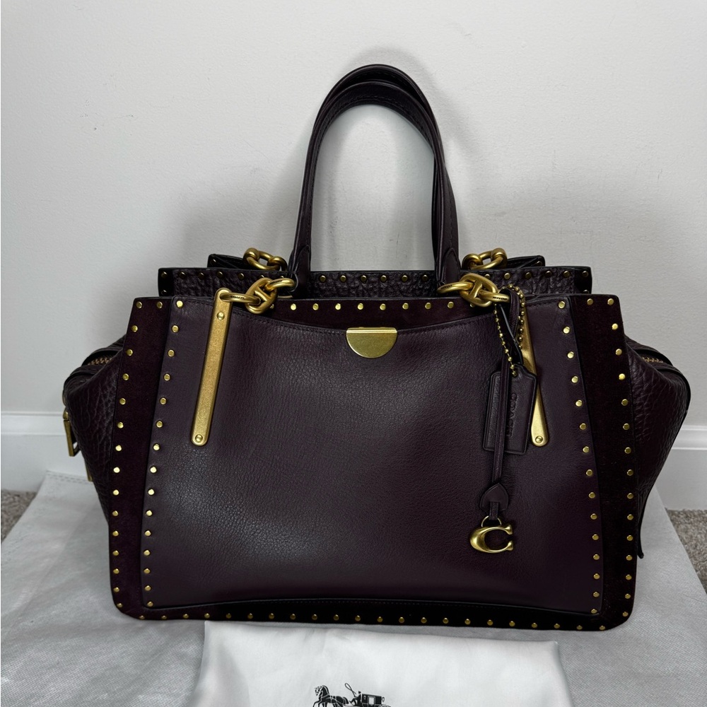 Coach Border Rivets Dreamer 36 Satchel in Oxblood Leather and Suede Bag - Picture 2 of 8